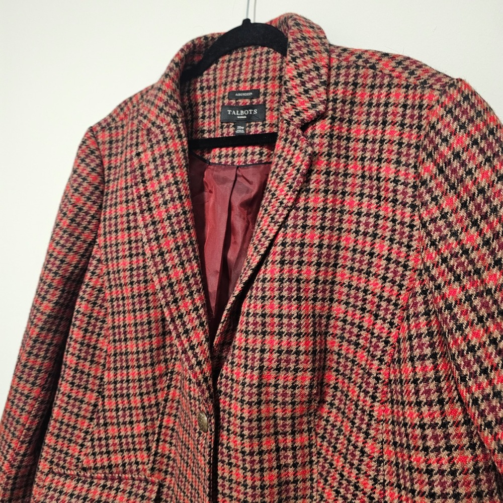 Talbots Aberdeen Blazer 20W Red Houndstooth Plaid Wool Blend Academia Career - Picture 4 of 11